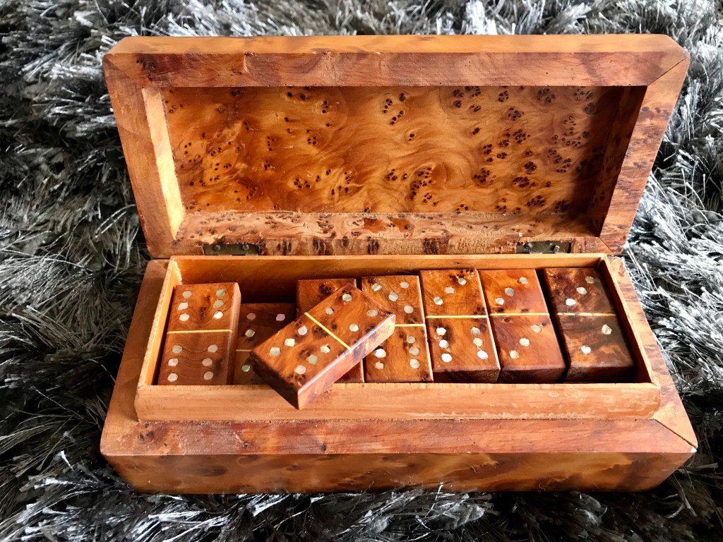 Domino Set, Marrakech, Morocco. After thirty years, the box and its dominos still retains the beautiful scent of cedar.